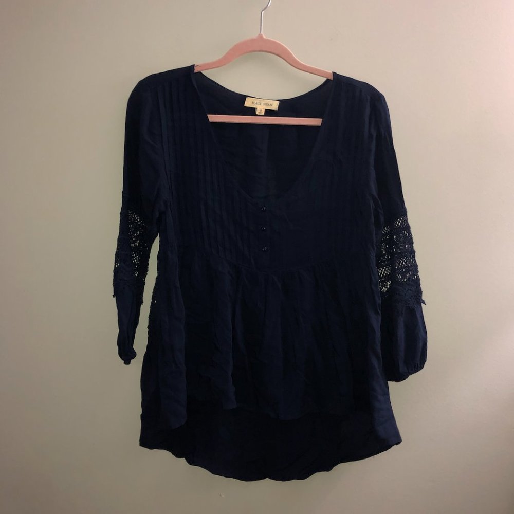Blue Scoop Neck Blouse